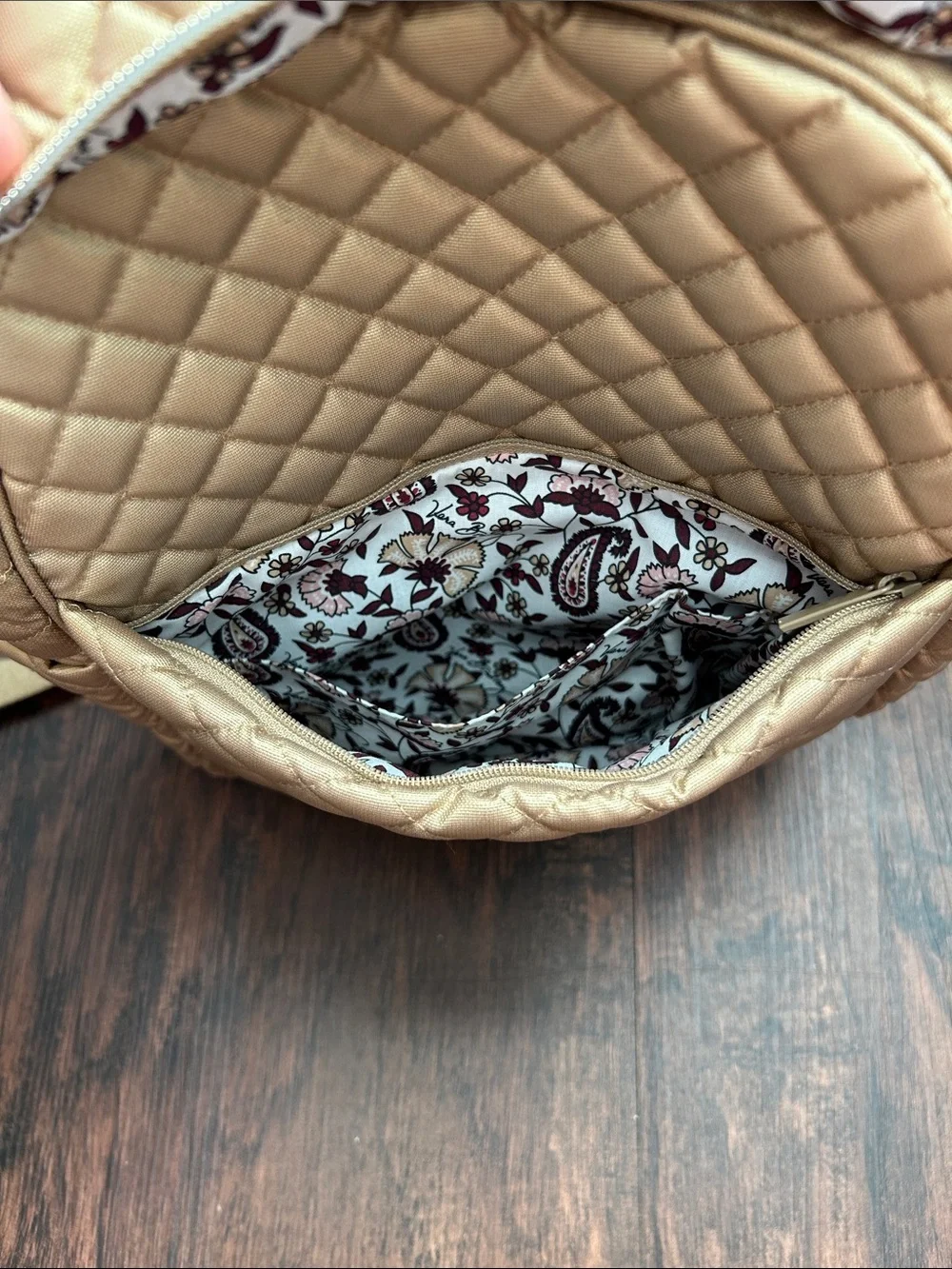 Vera Bradley Quilted Champagne Gold Pearl Small Backpack